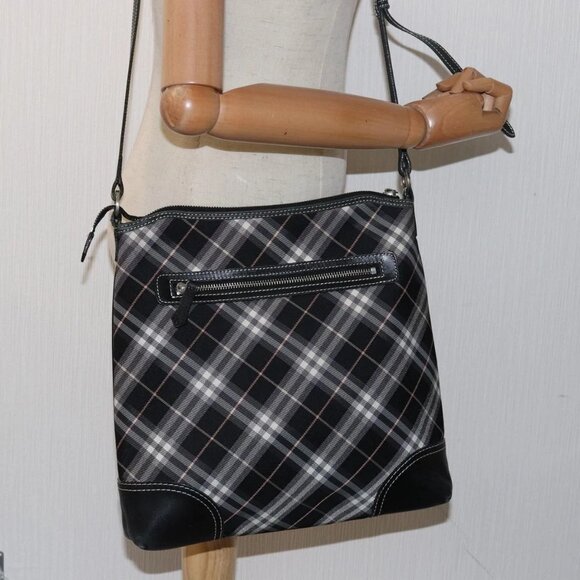 BURBERRY Nova Check Blue Label Shoulder Bag Nylon Black Auth 80167 - Picture 3 of 16